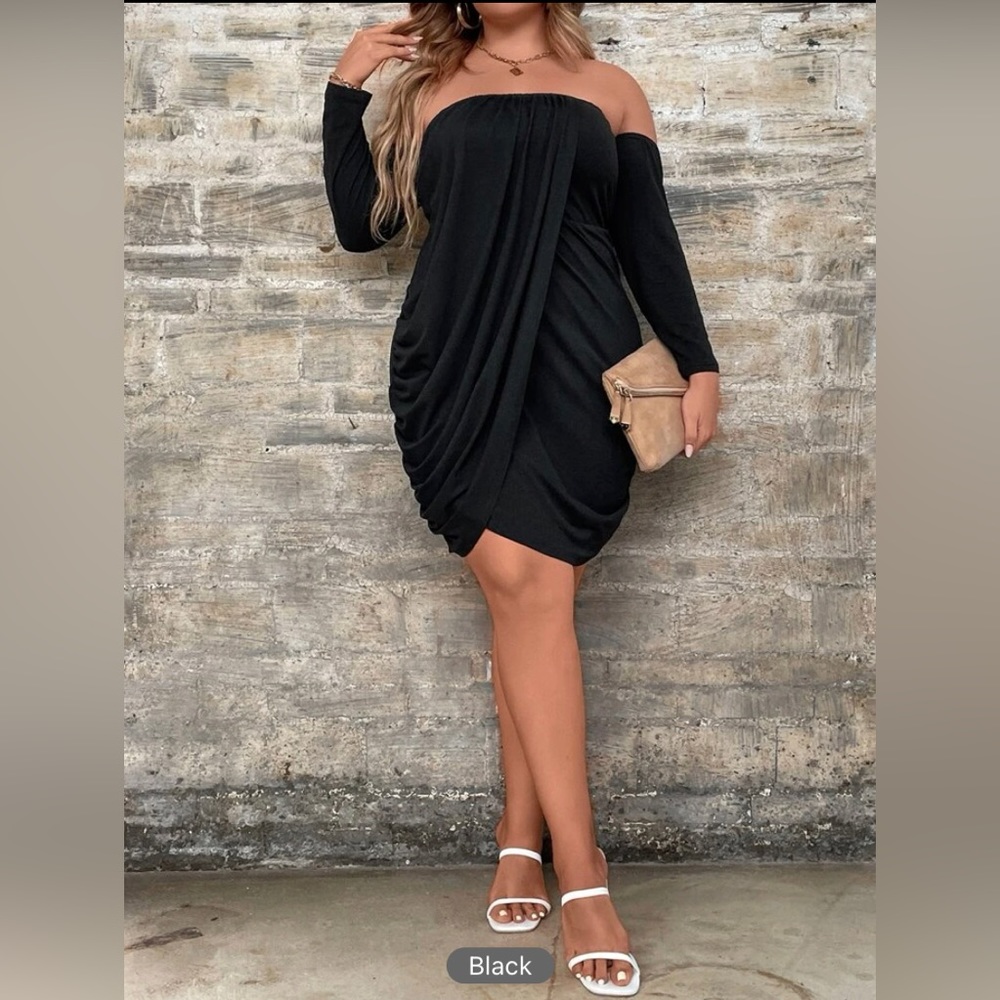 Clasi plus Off shoulder wrap ruched dress